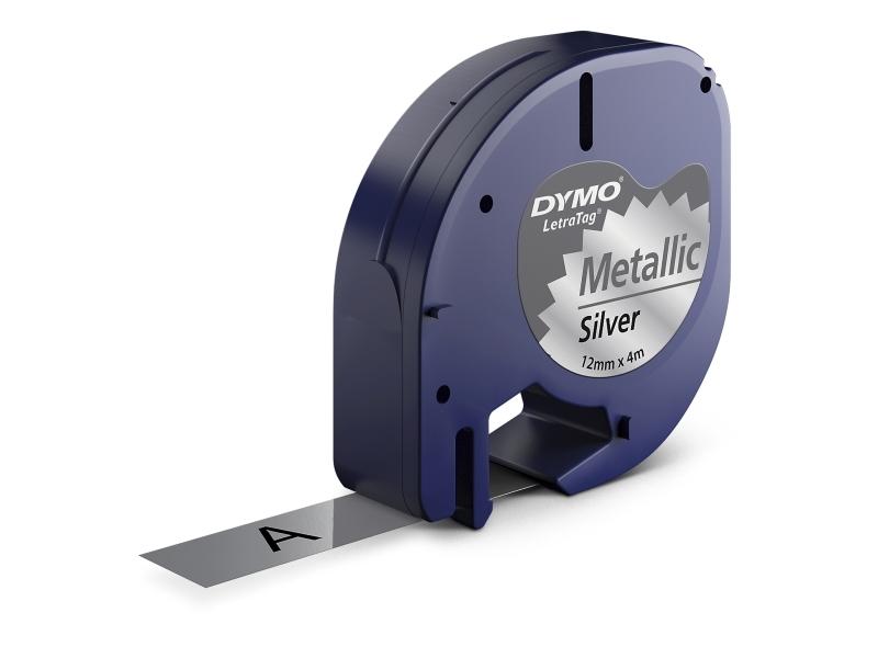 Labeltape Dymo® Letratag 12mm x 4m Metallic Sølv