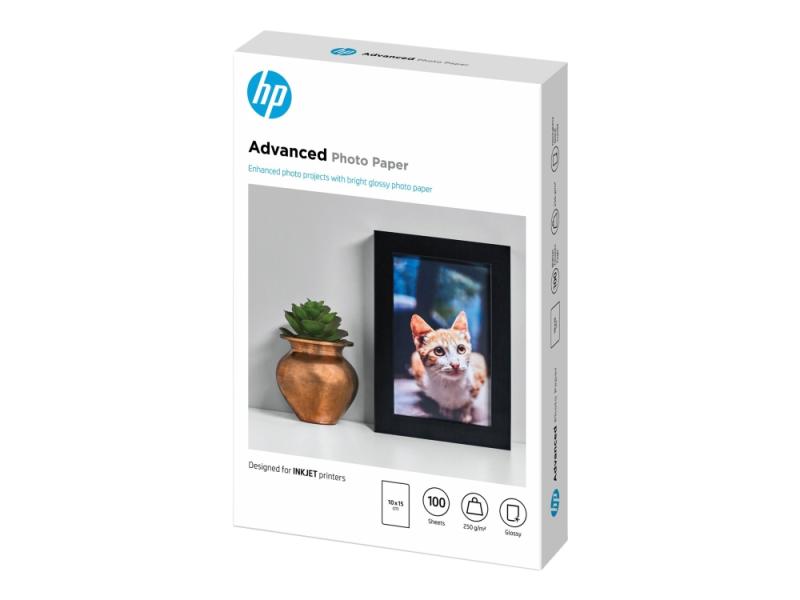 Hp Advanced Glossy Photo Paper - Skinnende - 100 X 150 Mm - 250 G/M² - 100 Ark Fotopapir - For Envy 50Xx, 76Xx  Envy Inspire 7920  Officejet 52Xx, 80