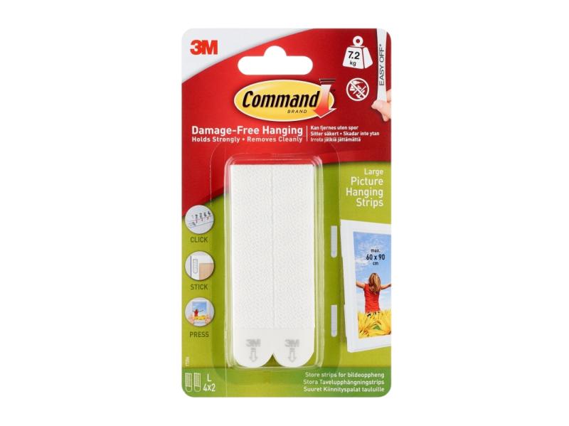 3M Command Strips til Billedophæng - Hvid, 4 x 2 Store Strips