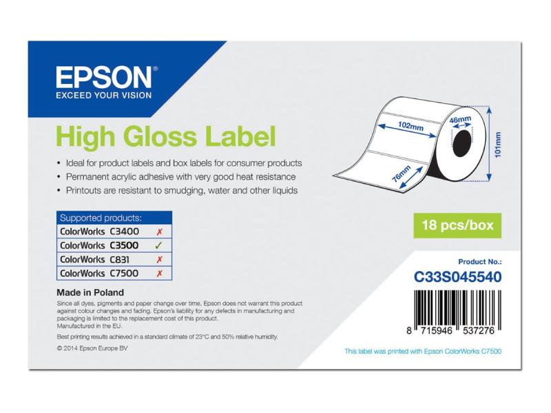 Epson - Høj-Skinnende - 102 X 76 Mm 415 Etikette(R) (1 Rulle(R) X 415) Pressestempel Skæreetikette - For Colorworks Cw-C4000e (Bk), Cw-C4000e (Mk)  T