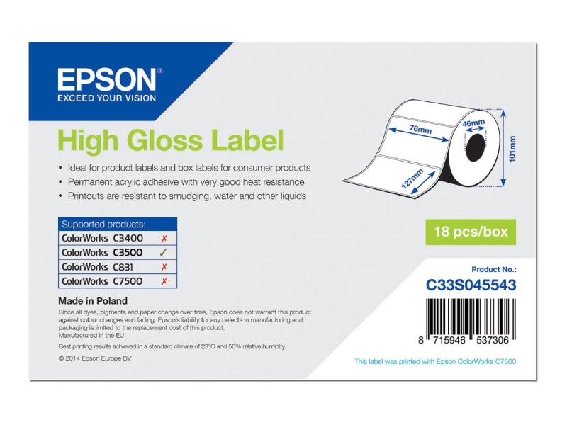 Epson - Høj-Skinnende - 76 X 127 Mm 250 Etikette(R) (1 Rulle(R) X 250) Pressestempel Skæreetikette - For Colorworks Cw-C4000e (Bk), Cw-C4000e (Mk)  T