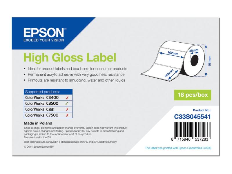 Epson - Høj-Skinnende - 102 X 152 Mm 210 Etikette(R) (1 Rulle(R) X 210) Pressestempel Skæreetikette - For Colorworks Cw-C4000e (Bk), Cw-C4000e (Mk)