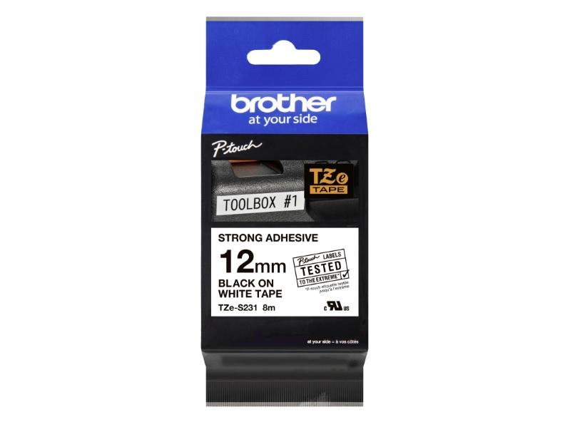 Brother Tze-S231 - Sort På Hvid 12mm Etiketter - Ekstra Stærk Klæbende