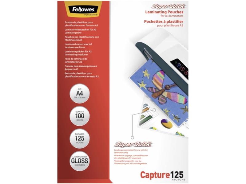 A4 Lamineringslommer Fellowes 125my - 100 Stk. Tilbud!