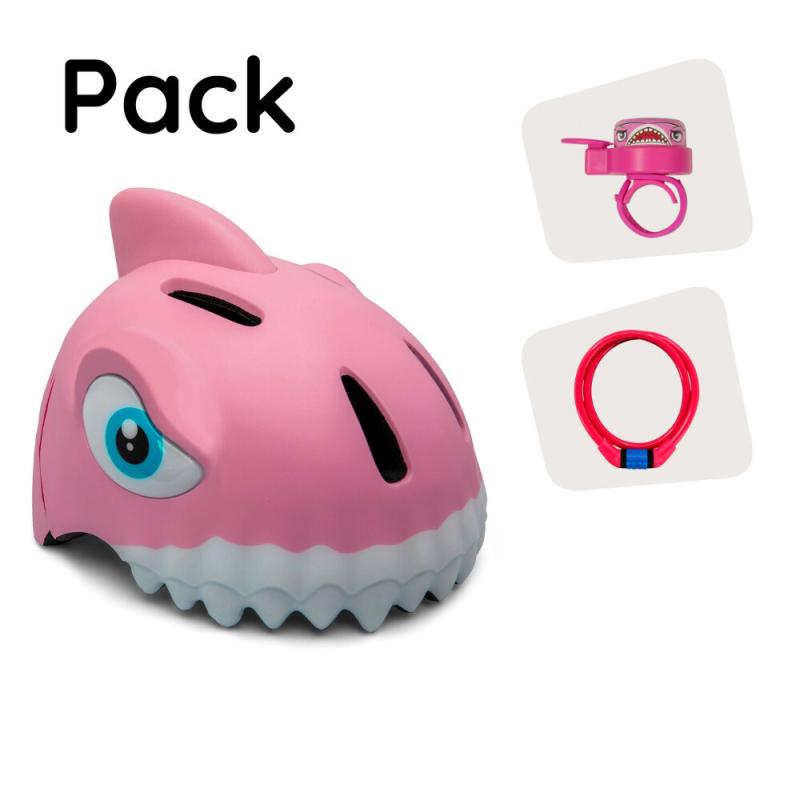 Crazy Safety Bundle - cykelhjelm til børn, lås og klokke | Pink Haj