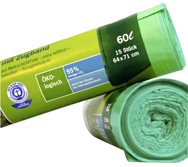 1X15 Secolan Garbage Bags With Drawstring 60 L Green
