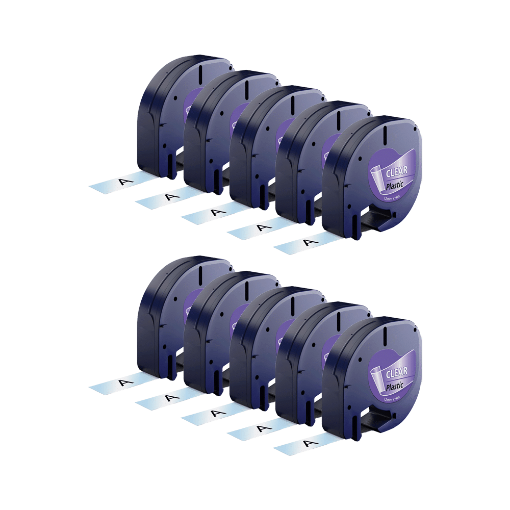 Rabat sæt! 10 stk. Dymo 12267 sort på klar plastiktape 12 mm x 4 m - Kompatibel - S0721530