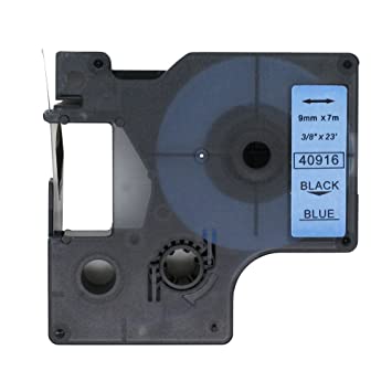 Dymo 40916 D1 standardtape sort på blå - 9mm x 7m - Kompatibel - S0720710