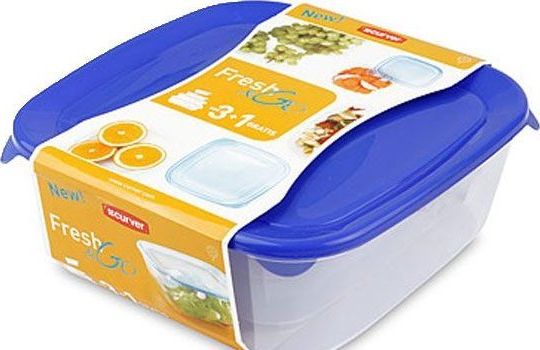"Curver Fresh&Amp Go Square Container Set 0.8L + 1.7L + 2.9L + 0.25L /Blue/ Transparen