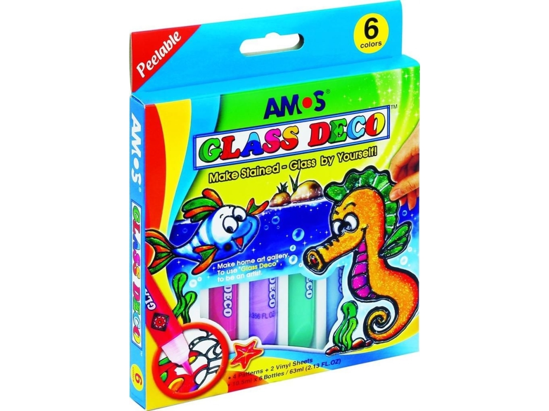 Amos Glass Deco 6 Colors Stained Glass Blister Paints (134302)