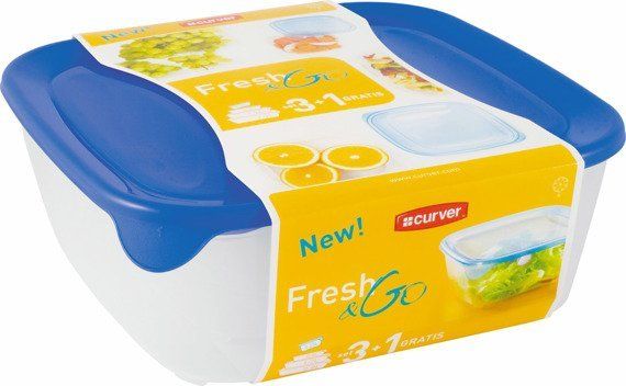 "Curver Fresh&Amp Go Square Container Set 0.8L + 1.7L + 2.9L + 0.25L /Blue/ Transparen